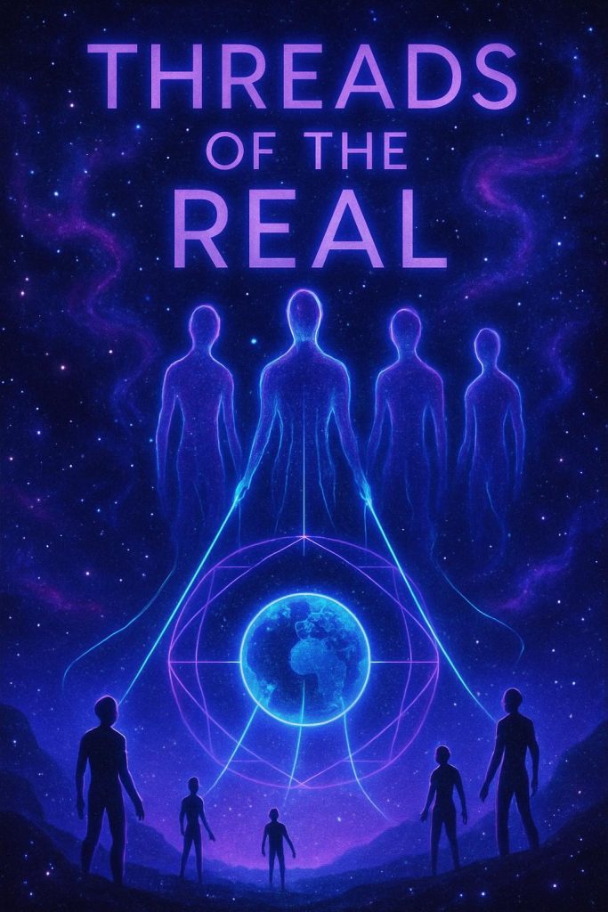 Threads of the Real logo featuring two luminous figures connected by spiraling cosmic energy against a starfield, with the text Threads of the Real